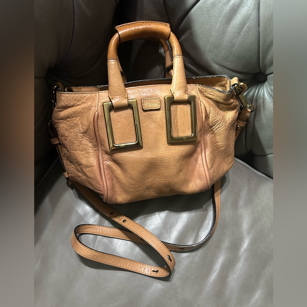 Chloe Brown Leather Crossbody Bag with Gold Accents